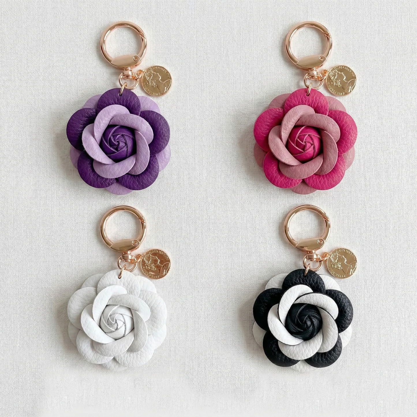 CAMELIA FLOWER LEATHER KEYCHAIN