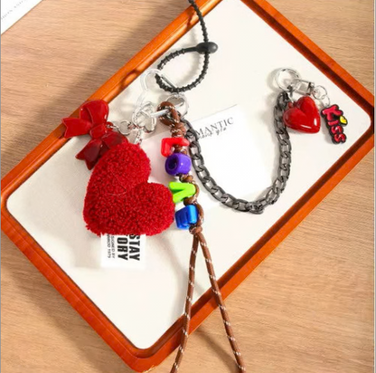 FLUFFY RED HEART CHAIN BAG CHARM