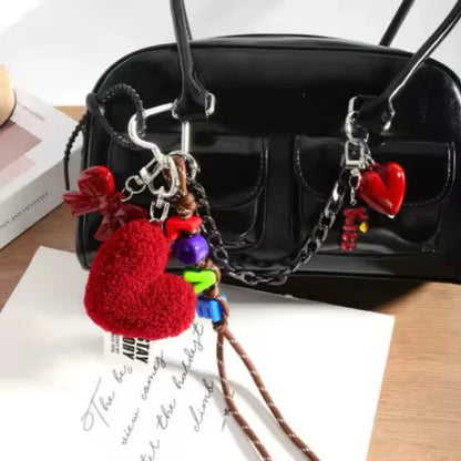 FLUFFY RED HEART CHAIN BAG CHARM